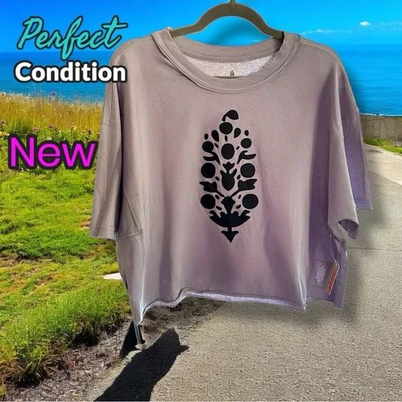 New 🔥 Free People Movement Inspire Buti Logo Boxy Crop Tee, Gray / Black - Picture 12 of 16